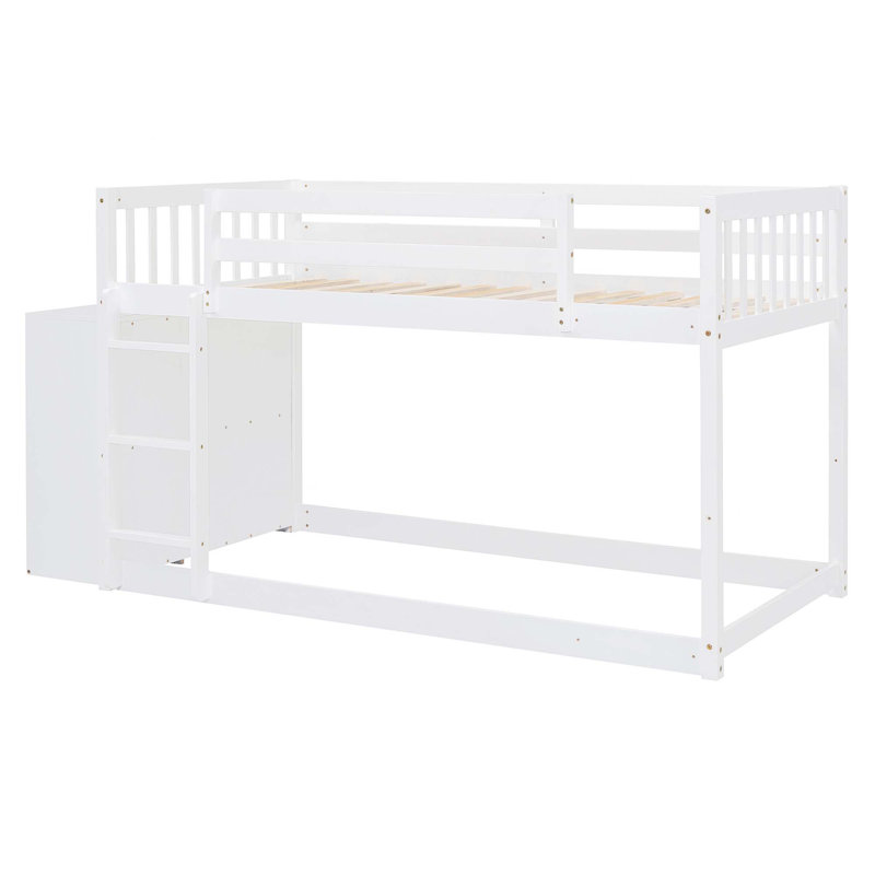 Full Over Full Bunk Bed With 4 Drawers And 3 Shelves, White, Full / Double