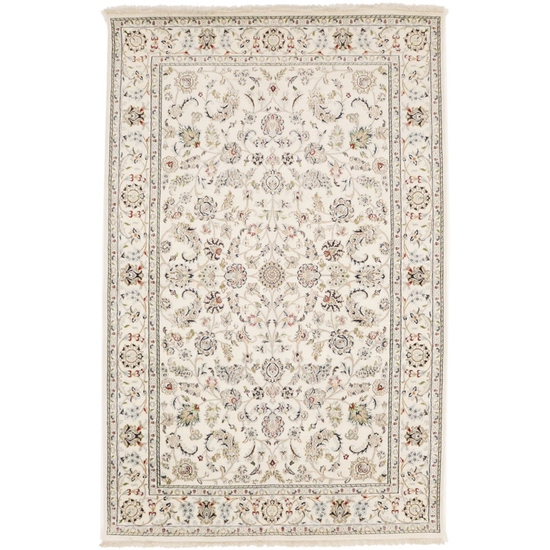 Tapis oriental crème Indo Nain traditionnel crème / bleu clair / rouge 5 pi 9 po x 9 pi