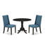 L'ensemble de table de salle à manger 3 pièces comprend une table de cuisine ronde avec Dropleaf et 2 chaises de salle à manger Parsons en tissu bleu, noir brossé-106914681-106914689-109975832