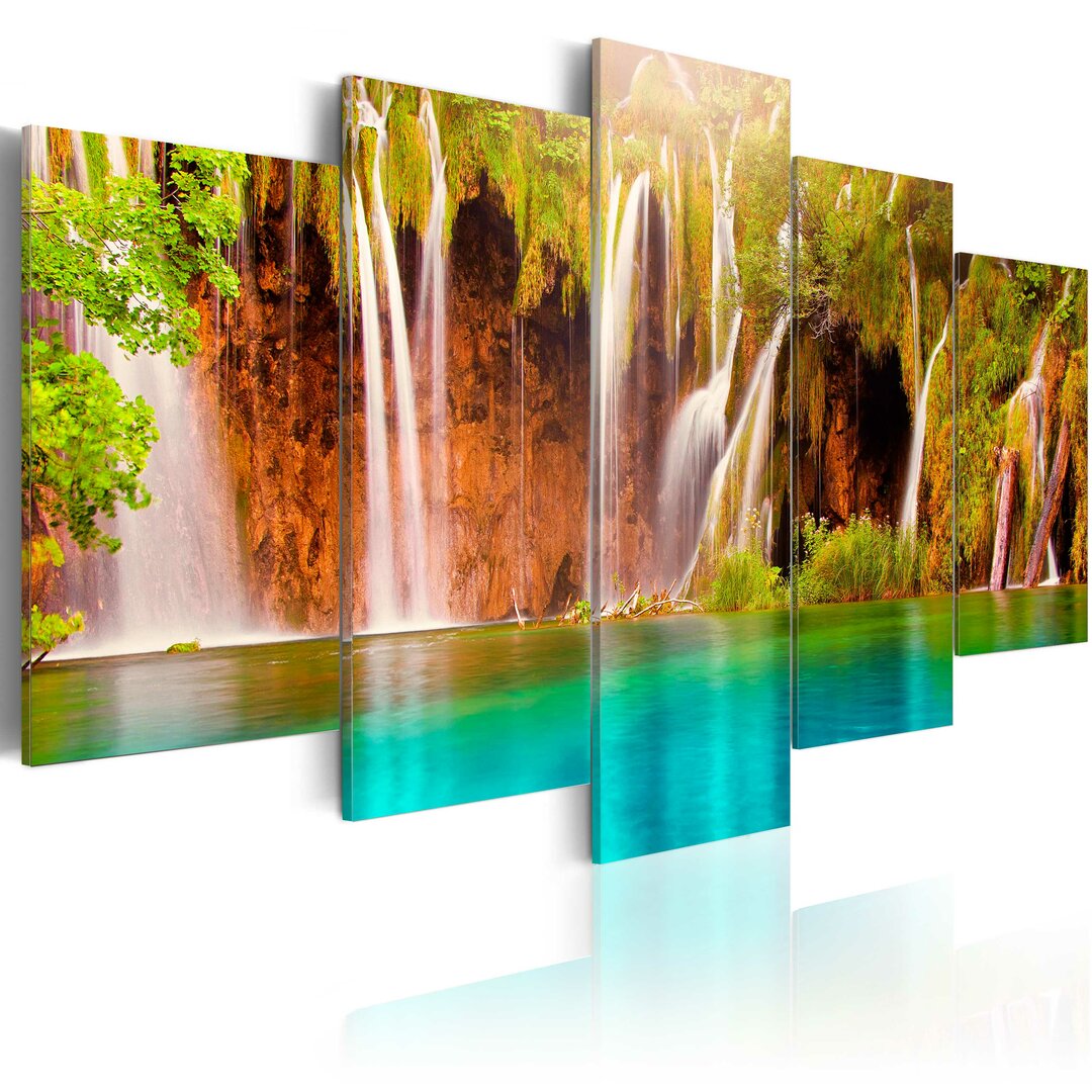 5-tlg. Leinwandbilder-Set Wald Wasserfall