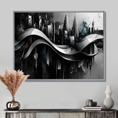 Black Grey Waves Of Introspection Hard Edge Painti - Hard Edge Painting Wall Art