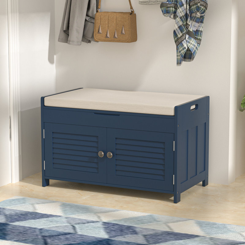 Banc de rangement de 28 po de largeur avec dessus rabattable Mira, Bleu