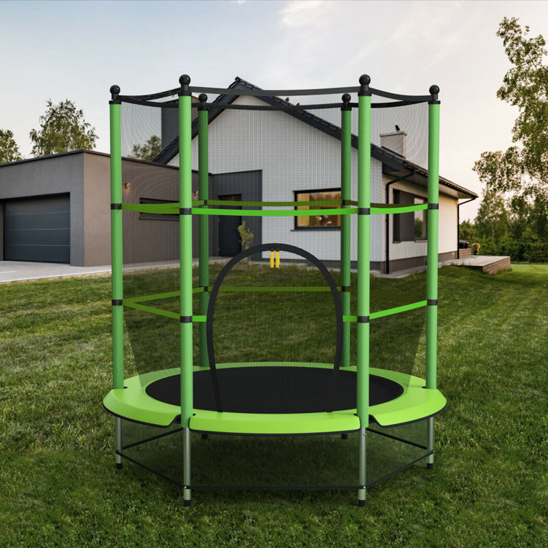 Green 55'' Kids Trampoline with Safety Enclosure Net