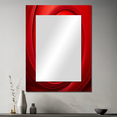 Red Perpetual Pulse Vortex I - Abstract Spirals Decorative Wall Mirror, Red Mirror, Printed Metal Art