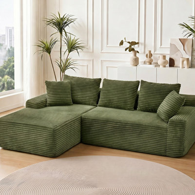 95" L‑Shaped Modular Cloud Sectional Sofa, Boneless Upholstered Couch with Chaise for Living Room, Green