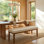 Banc de salle à manger rembourré avec pieds en bois massif pour table de salle à manger, siège en velours beige l 52,8 po