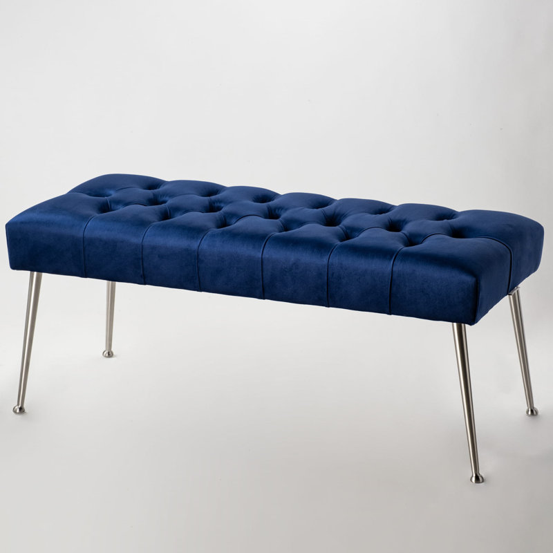 Mikaia Velvet Upholstered Bench, H40 x W100 x D30cm, Navy