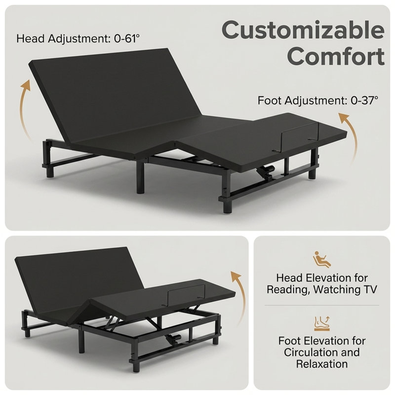Adjustable Bed Frame With 4 Usb Ports, Head/Foot Tilt, Quiet Motor, King Size, Zero-Gravity Mode, King