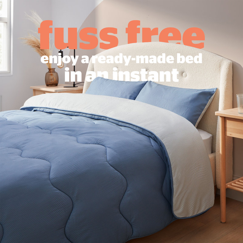 Silentnight Seersucker Coverless Duvet 10.5 Tog With Matching Pillowcases,  All Seasons, King, Blue/Grey