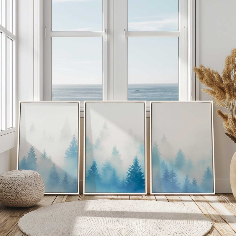 Frozen Echoes, ensemble de 3 toiles tendues, Cadre flottant noir satiné, H 18,75 po x l 38,25 po x P 1,75 po