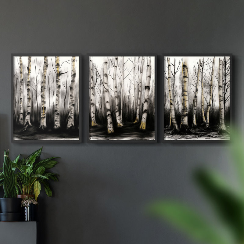Lanscape Study Series II -Set of 3 Fric Giclee Prints -Prêt à accrocher, Noir, H 10 po x l 24 po