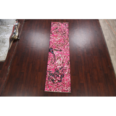 Contemporary Abstract Oriental Runner Rug 3x10