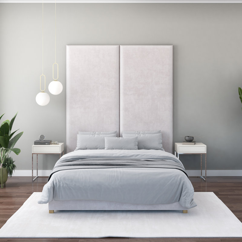 Nayali 90cm x 210cm Upholstered Wall Paneling, Light Silver