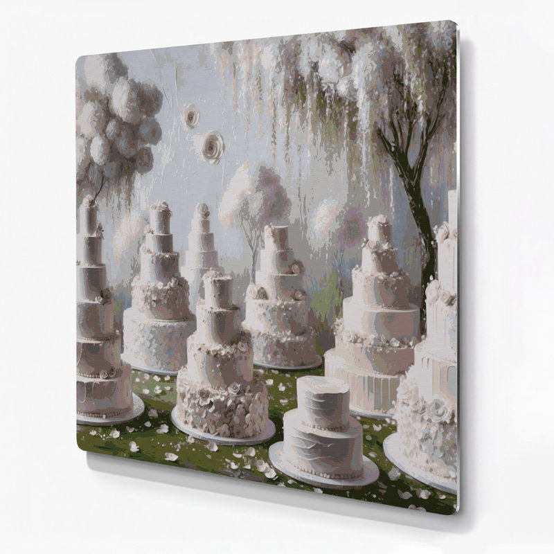 Desserts, gâteau de mariage, art mural gris en métal, H 16 po x l 16 po