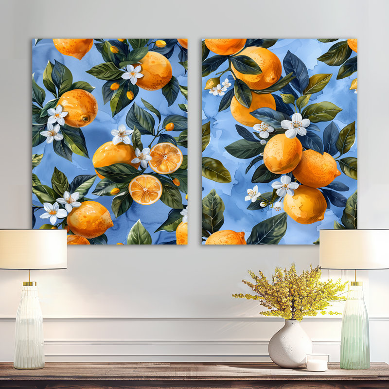 Motif de citronnelle jaune et bleu I - Fruit, 32" H x 48" W