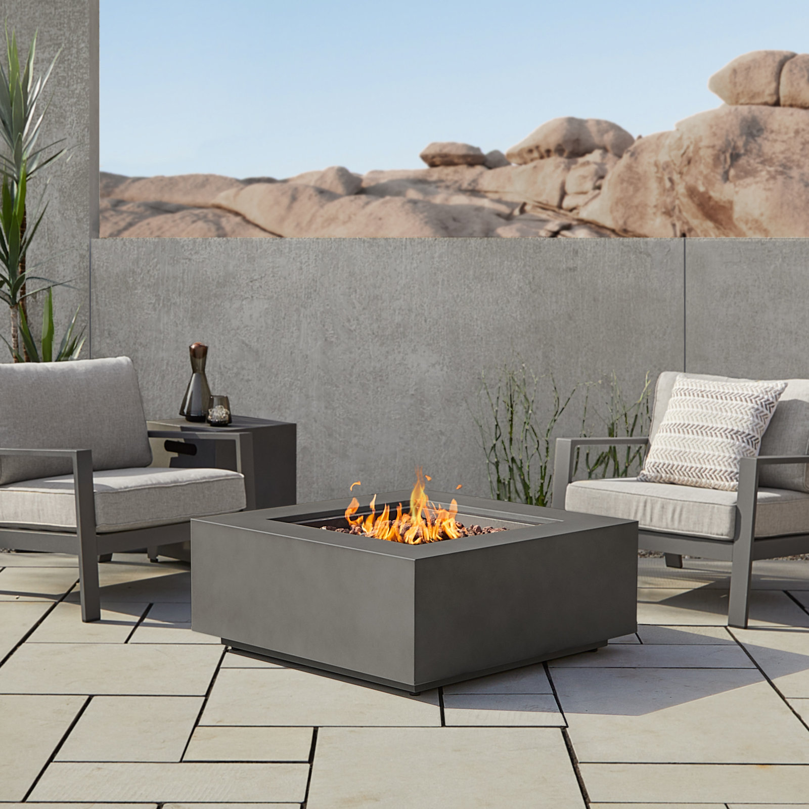 AEGEAN Propane / Natural Gas Outdoor Fire Pit Table, Weathered Slate, 15.25" H x 36" W x 36" D