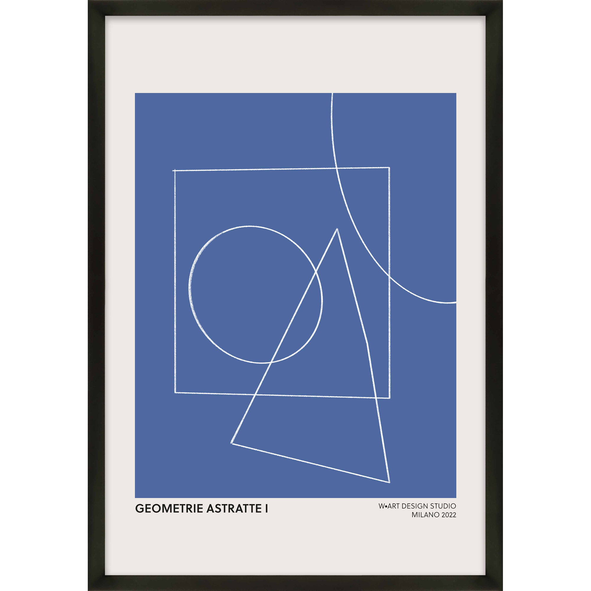 Geometric Abstraction In Blue by Romina Gadler, Black, 30" H x 21" W x 1.25"D