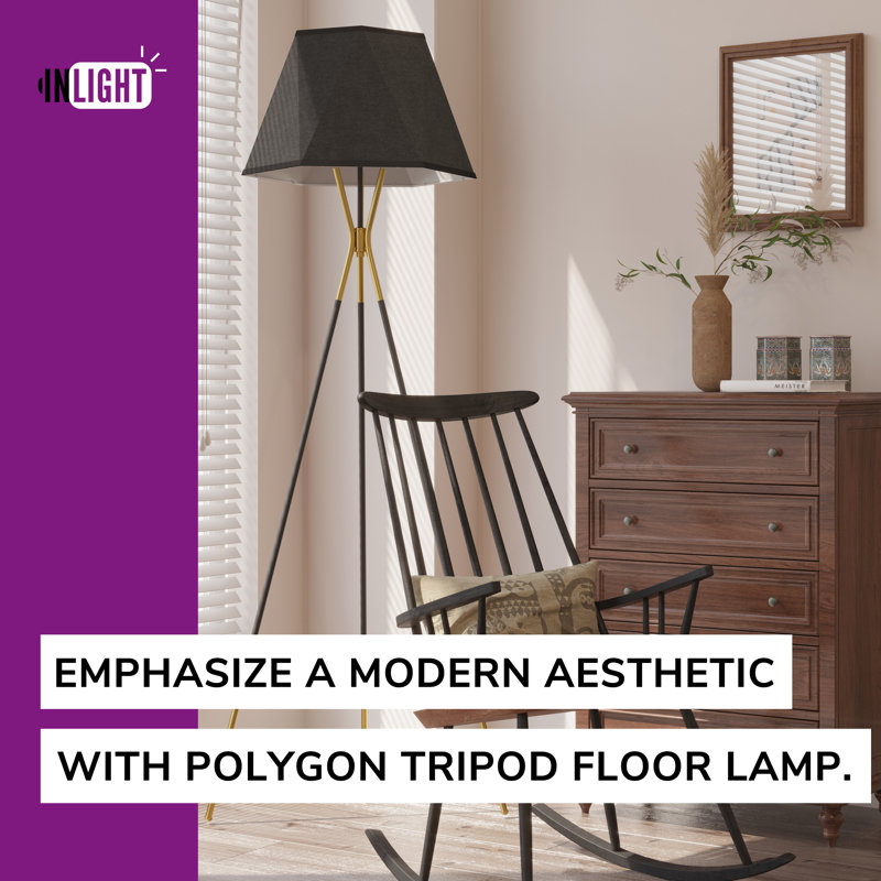 Inlight 65" Black and Gold Metal Tripod Floor Lamp
