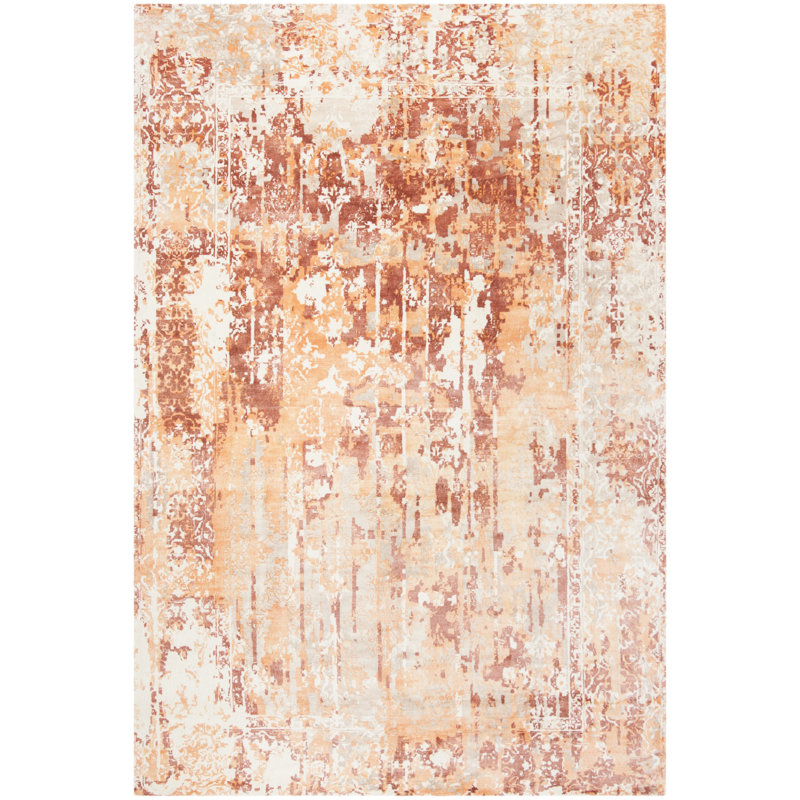 Tapis en viscose et laine orange à motif abstrait tissé à la main Curt, Rectangle 9 pi x 12 pi