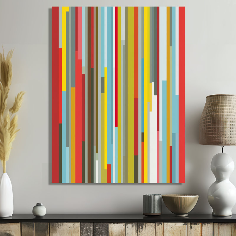 Lignes d'ombre abstraites colorées rouges et jaunes - décoration murale géométrique abstraite en métal, impression moderne sur métal