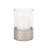 Set of Two Clear and Silver Glass Geometric Tabletop Pillar Candle Holders