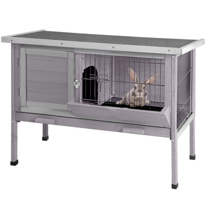 Guinea Pig Cage Indoor Wooden Rabbit Hutch With Metal Floor Grid And Removable Tray For Easy Cleaning, Bunny Cages Outdoor Waterproof Roof And Elevated Legs