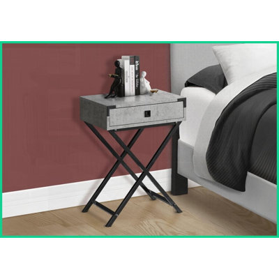 Table basse rétro en stratifié gris avec pieds en métal noir, tiroir de rangement compact pour le salon