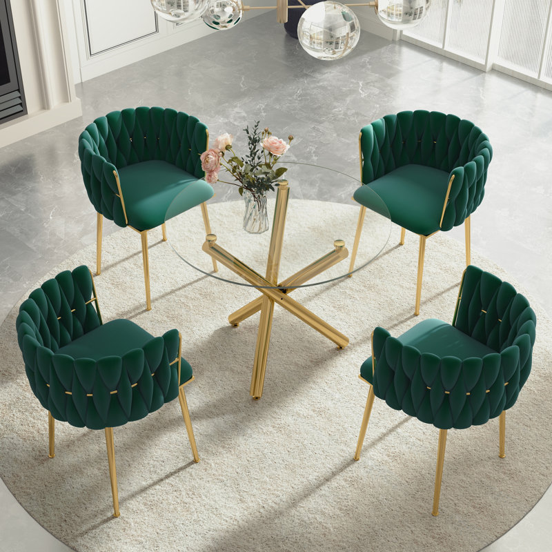 Ensemble de salle à manger Raykwan, Vert, H 29,5 po x L 36 po x l 36 po, Or
