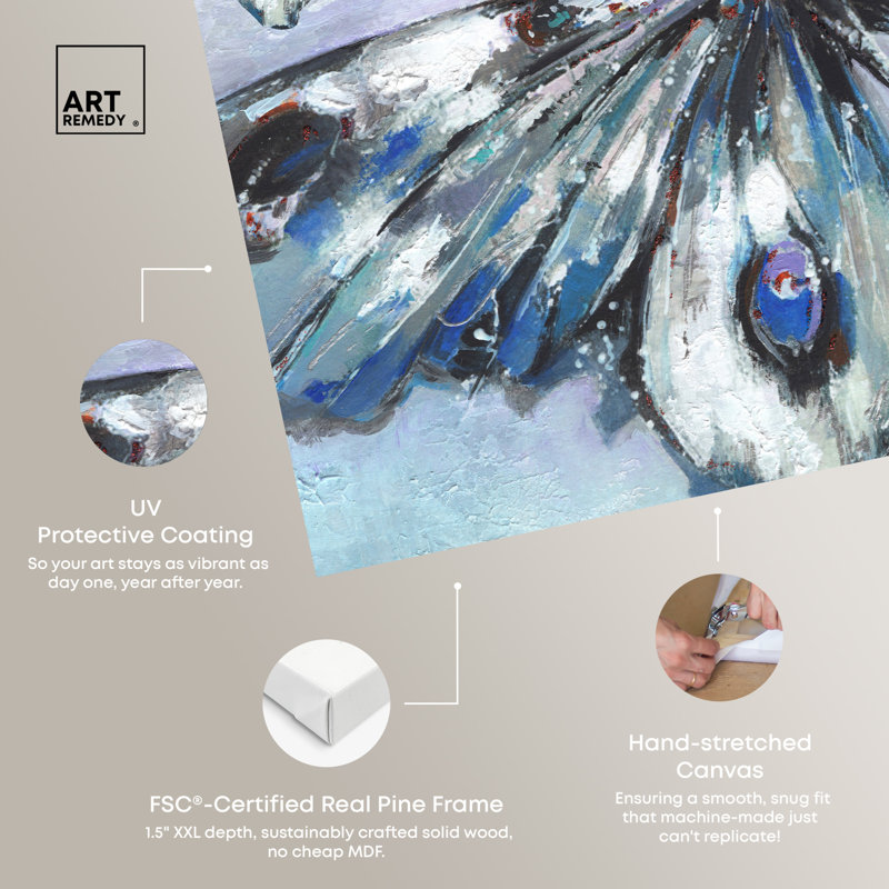 Blue and Gray Butterfly Trio Wrapped Canvas Wall Art, 12" x 12"