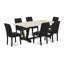 L'ensemble de 7 pièces de salle à manger se compose d'une table de salle à manger rectangulaire Jacobean patinée avec des pieds en V et de 6 chaises rembourrées en tissu de lin noir, finition noire brossée-61035723-61035720