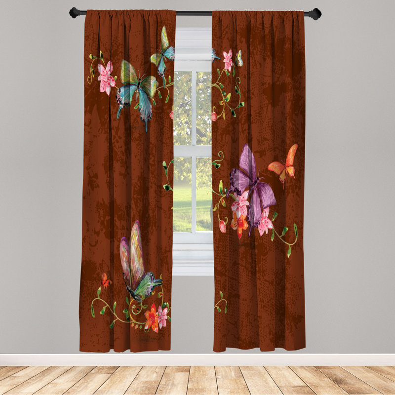 Microfiber Floral Semi-Sheer Rod Pocket Curtain Panels, 28" W x 63" L, Brown/Violet
