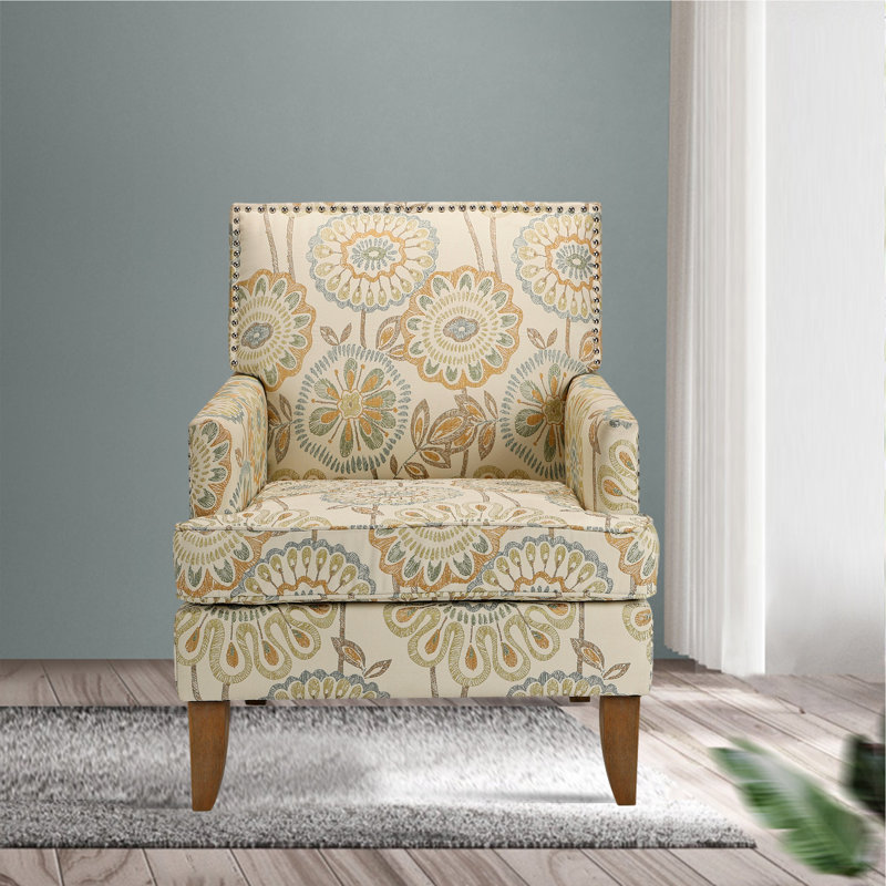 Fauteuil de 28,94 po de largeur, Mélange de polyester beige et jaune, Brun clair