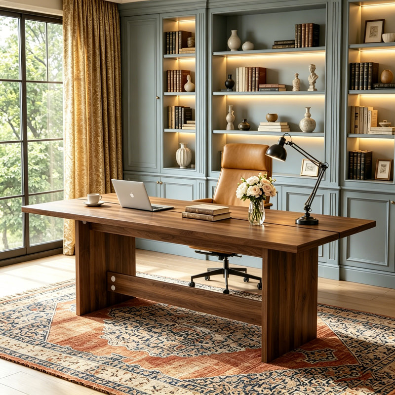 Bureau rectangulaire de style moderne du milieu du siècle, 160 cm (63 po), brun avec un joli grain de bois