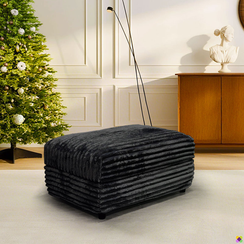 Gus 31.5"W Corduroy Ottoman, Black