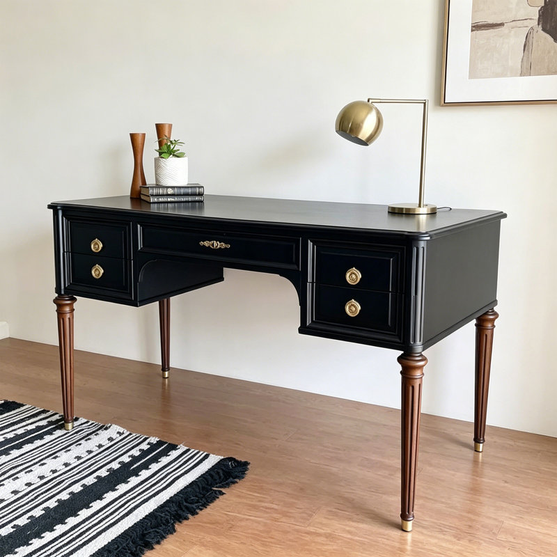Bureau d'écriture Retro Simple, H 29,92 po x l 55,11 po x P 21,65 po, Noir / brun