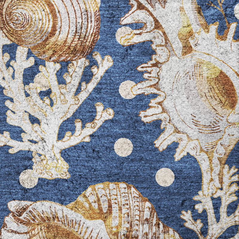 Premium Machine Washable Dream Shag ADS185 Shells Rug, Blue, 5' x 7'6"
