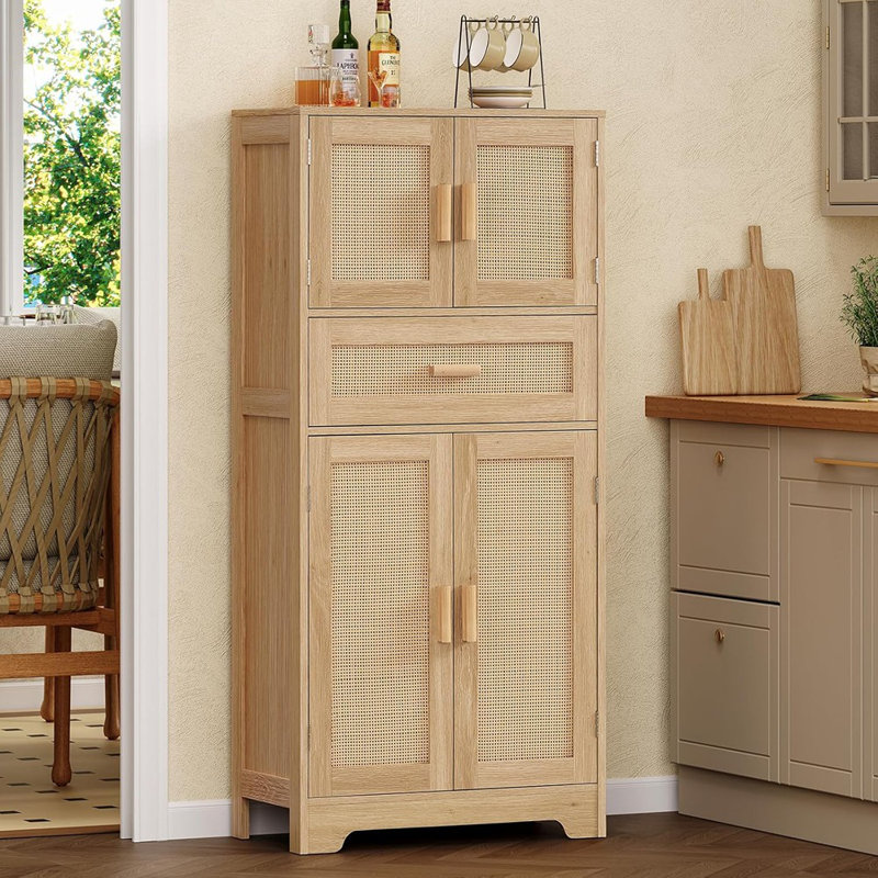 Armoire de rangement haute en rotin avec tiroir, naturel