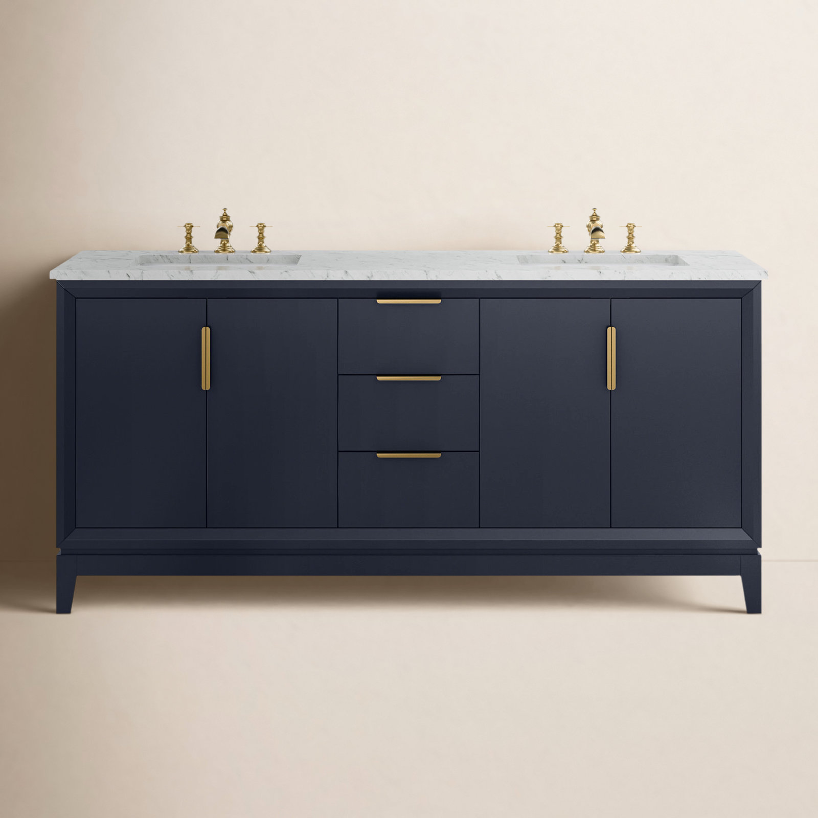 Charlise 72" Carrara Marble Double Bathroom Vanity, Monarch Blue, Waterfall