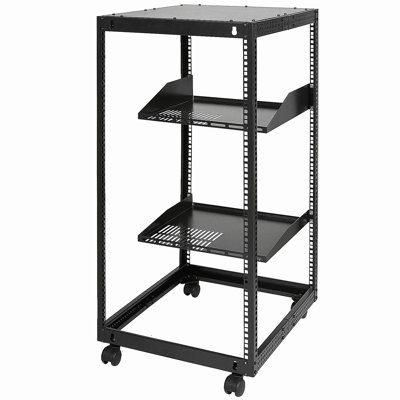 20U Open Frame Server Rack, 15''-40'' Adjustable Depth, Free Standing or Wall Mount Network Server Rack, 4 Post AV Rack with Casters, Holds All Your Networking IT Equipment AV Gear Router Modem