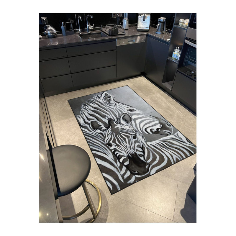 Tapis décoratif tissé à motif zébré lavable à la machine, Rectangle 2 pi 4 po x 3 pi 11 po