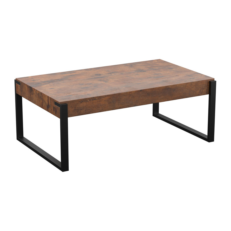 3FF6FF3287D64291A596C712CEB9FCC6: Table basse ou meuble télé Athiran, bois rustique de couleur claire, pieds en métal noir