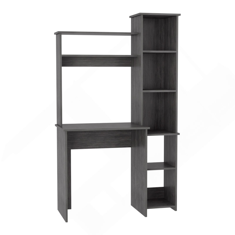 Bureau Logan, cinq casiers, finition chêne fumé, Gris