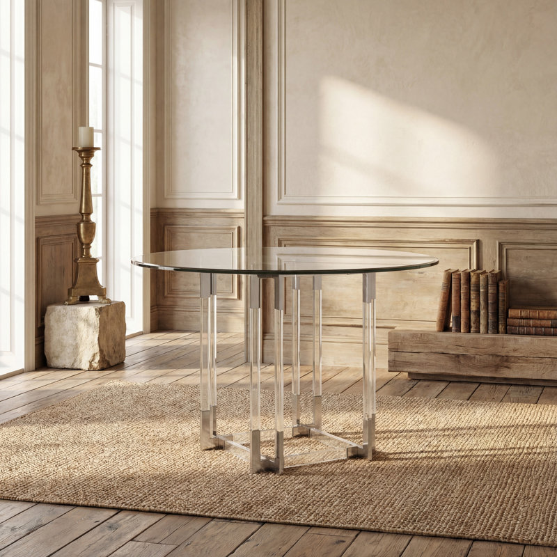 Table de salle à manger Reiner, Argenté/Transparent, H 30 po x L 42 po x l 42 po
