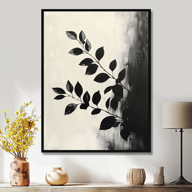 Tonya, feuilles noires, ombre, silhouette III - feuilles, art mural, Noir, Reproduction avec cadre flottant