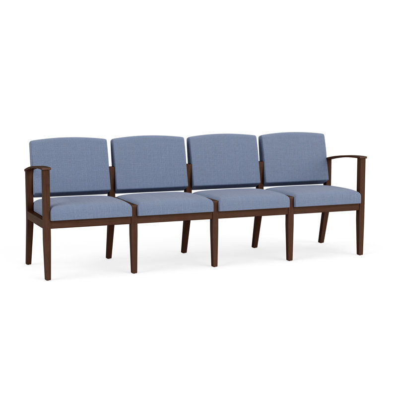 Siège tandem 4 places Amherst, Noyer Riftwood, Chambray bleu marine clair