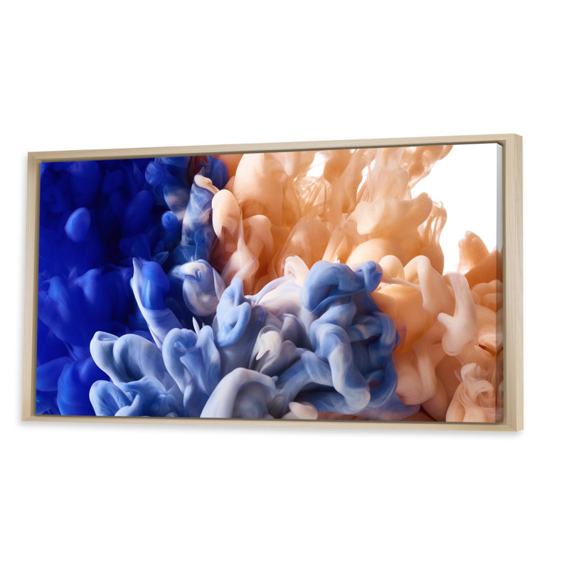 Encre liquide bleue et jaune - Impression sur toile, H 8 po x l 12 po x P 1 po, Cadre brun
