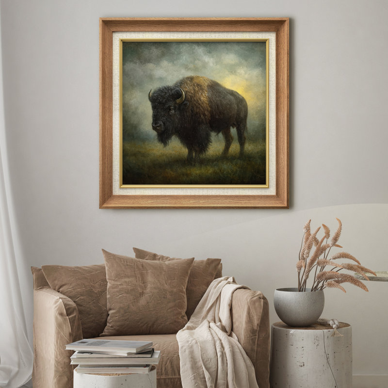 «Majestic Bison in Misty Field», reproduction d'art encadrée sur papier, H 26 po x l 26 po x P 1,5 po