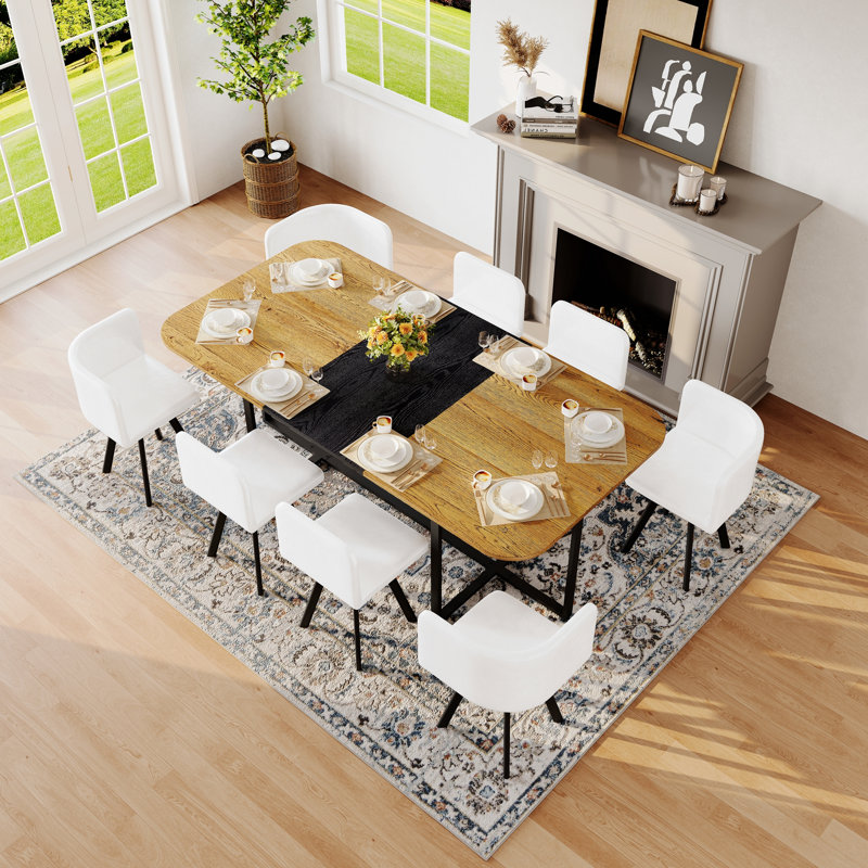 Ensemble de table de salle à manger 9 pièces, 1 table avec 8 chaises d'appoint rembourrées, ensemble de table de cuisine pour 8 personnes