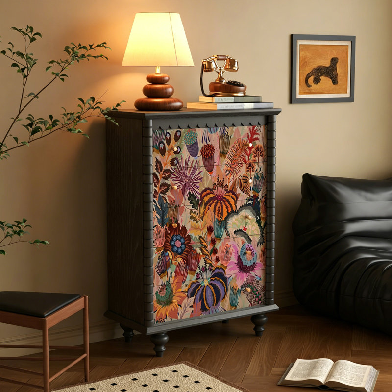 Commode de rangement en bois massif pour le salon, Noir