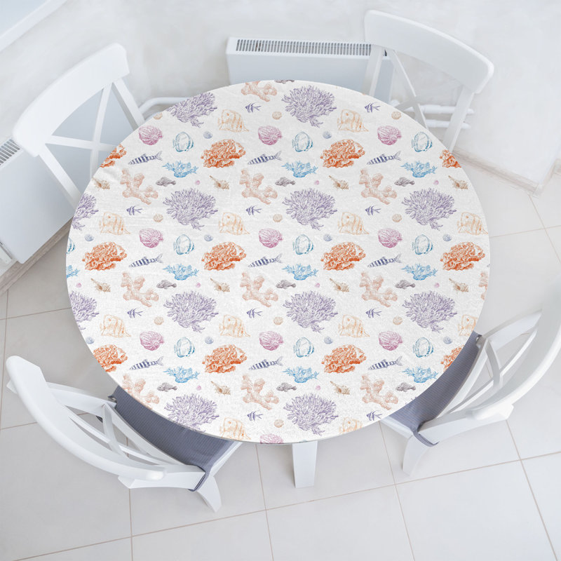 Winston Porter Marine Fitted Round Tablecloth Multicolor, 47.24" Round